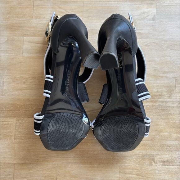 Karl Lagerfeld Paris Black Logo Strap Stiletto Heels 8M Elastic Designer Sandals - Picture 10 of 10